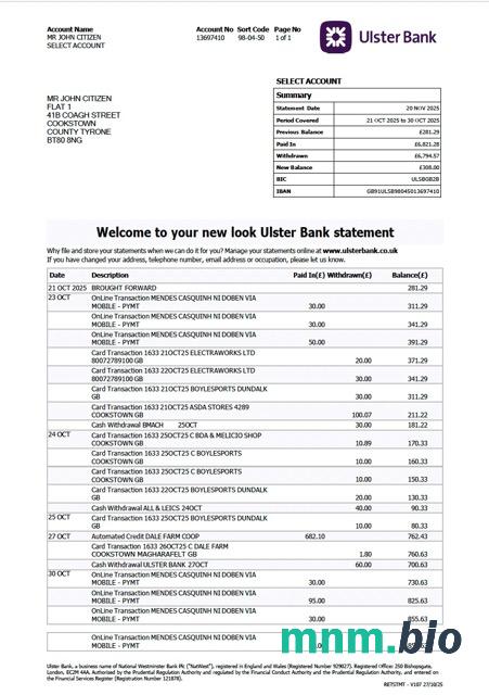 UK TSB wyciąg z konta bankowego szablon Worda i PDF, 2 stronas